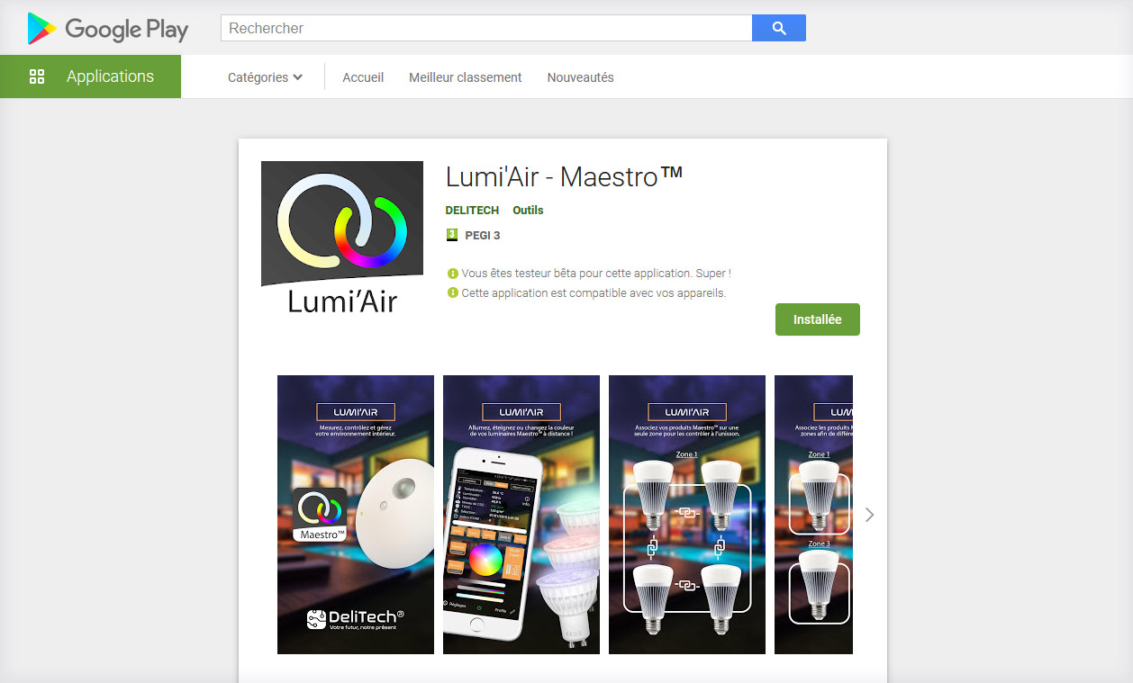 L'application Lumi'Air permet de contrôler vos éclairages LED Maestro™ à distance !